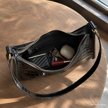 Mini Croc Embossed Shoulder Bag, Glossy Baguette Purse in 13 Colors