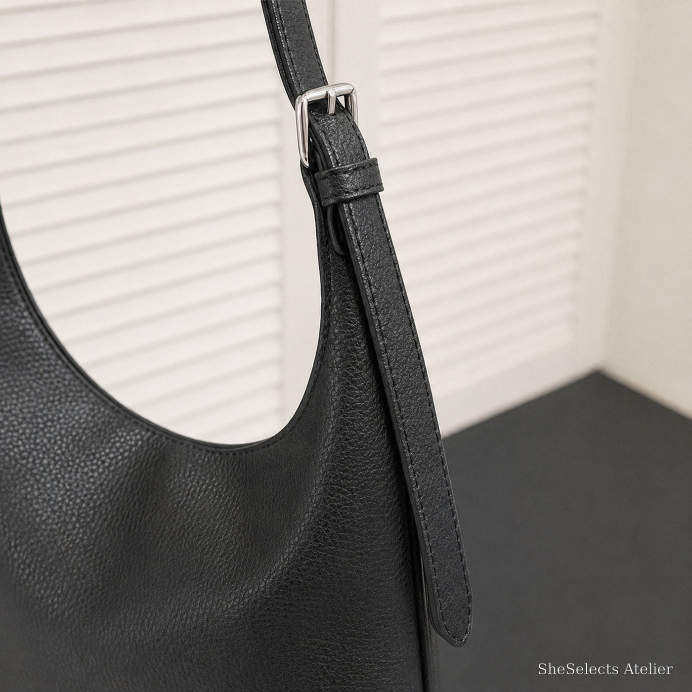 Soft Vegan Leather Hobo Bag, Large Everyday Shoulder Purse for Women | strap black | SheSelects Atelier
