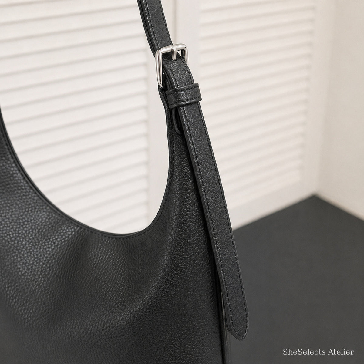 Soft Vegan Leather Hobo Bag, Large Everyday Shoulder Purse for Women | strap black | SheSelects Atelier