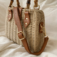 Straw Woven Bamboo Handle Bag, Structured Crossbody Purse for Women