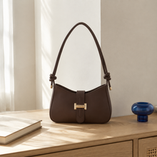 Minimalist Vegan Leather Baguette Bag with Knot Strap and Gold Clasp