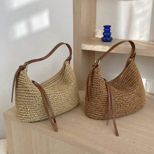 Slouchy Woven Straw Hobo Bag with Adjustable Strap and Zip Top