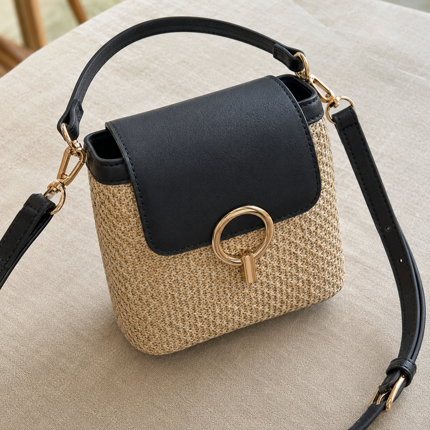 Straw Crossbody Bag for Women, Woven Summer Shoulder Purse with Flap