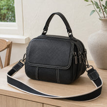 Sac bandoulière en cuir véritable multi-poches avec poignée supérieure