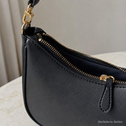 Minimalist Crescent Shoulder Bag, Small Vegan Leather Purse with Gold Chain Detail | zipper black | SheSelects Atelier