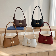 Minimalist Vegan Leather Baguette Bag with Knot Strap and Gold Clasp