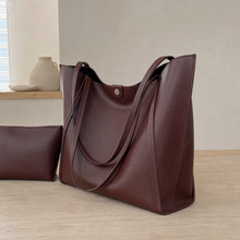 Grand cabas en cuir vegan avec pochette assortie pour travail et voyage