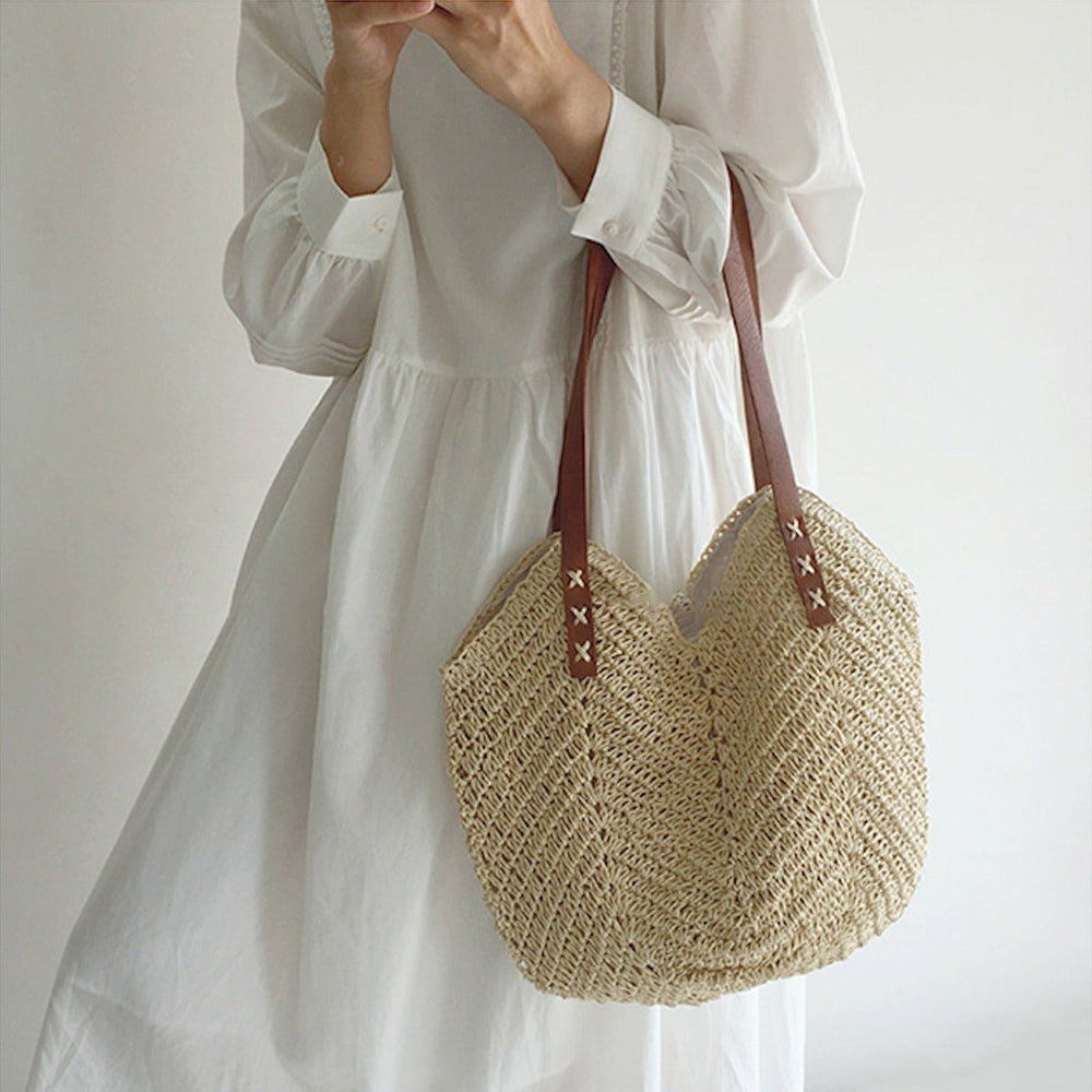Women’s Retro Straw Woven Tote Bag for Beach, Vacation & Summer Outfits