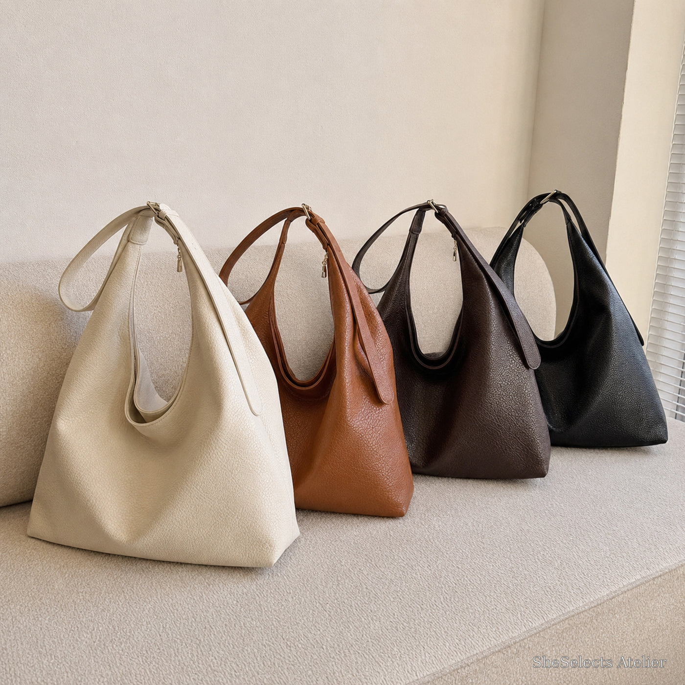 Large Vegan Leather Hobo Bag, Soft Slouchy Shoulder Tote for Women | all colors | SheSelects Atelier