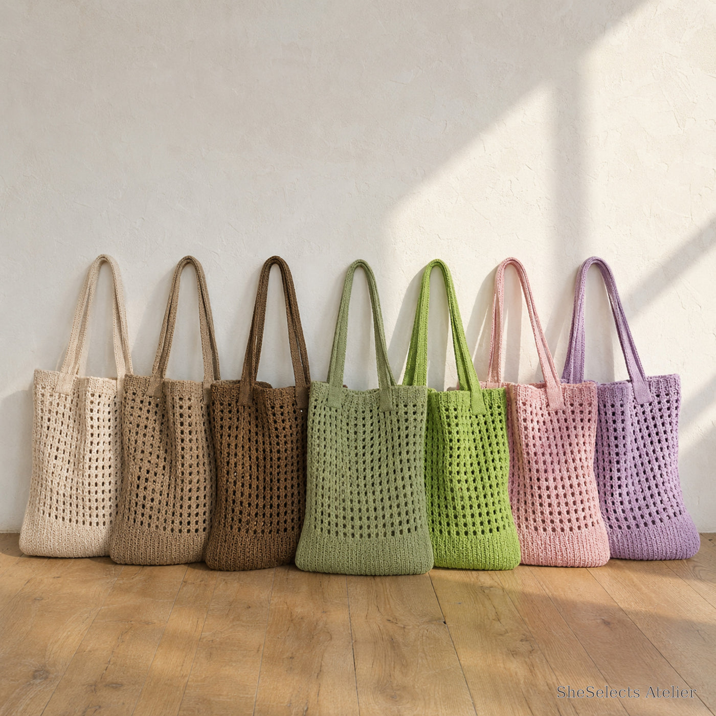 SheSelects Atelier gallery refresh 2026-08-01 | Hollow Knit Shoulder Bag | all seven colors