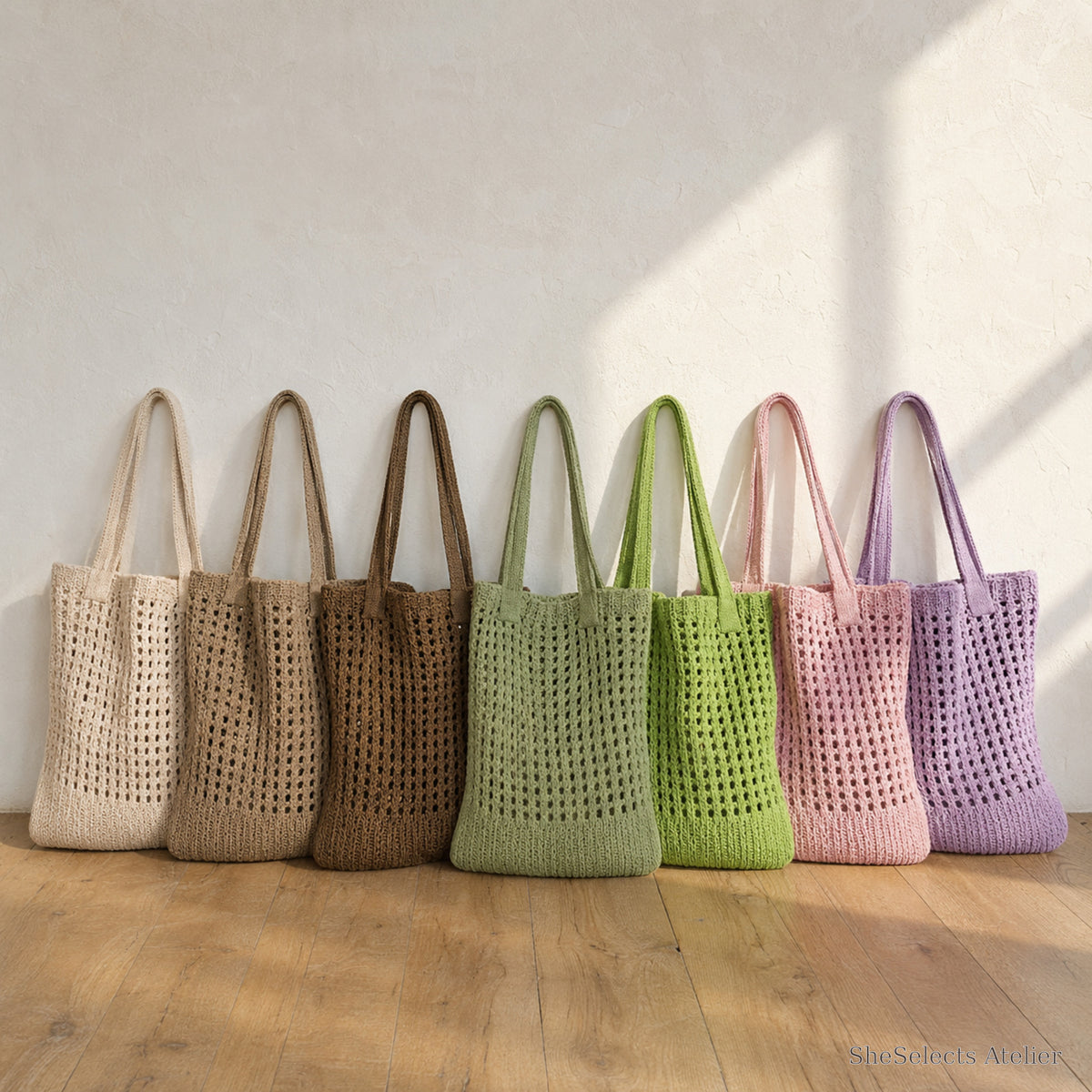 SheSelects Atelier gallery refresh 2026-08-01 | Hollow Knit Shoulder Bag | all seven colors