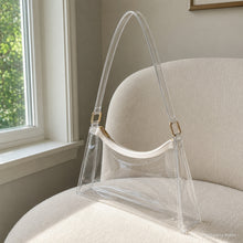 Transparente PVC-Schultertasche mit Leder- oder goldfarbenem Kettenriemen