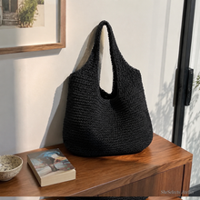 Große Stroh-Hobo-Tasche, weicher gewebter Schulter-Shopper für den Sommer