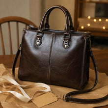Genuine Cowhide Handbag, Vintage Structured Crossbody and Top Handle Bag for Women