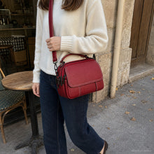 Sac bandoulière en cuir véritable multi-poches avec poignée supérieure