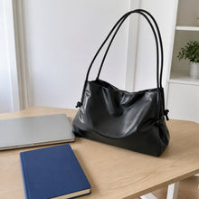 Soft Vegan Leather Tote Bag, Slouchy Shoulder Purse with Side Ties