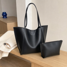 Grand cabas en cuir vegan avec pochette assortie pour travail et voyage