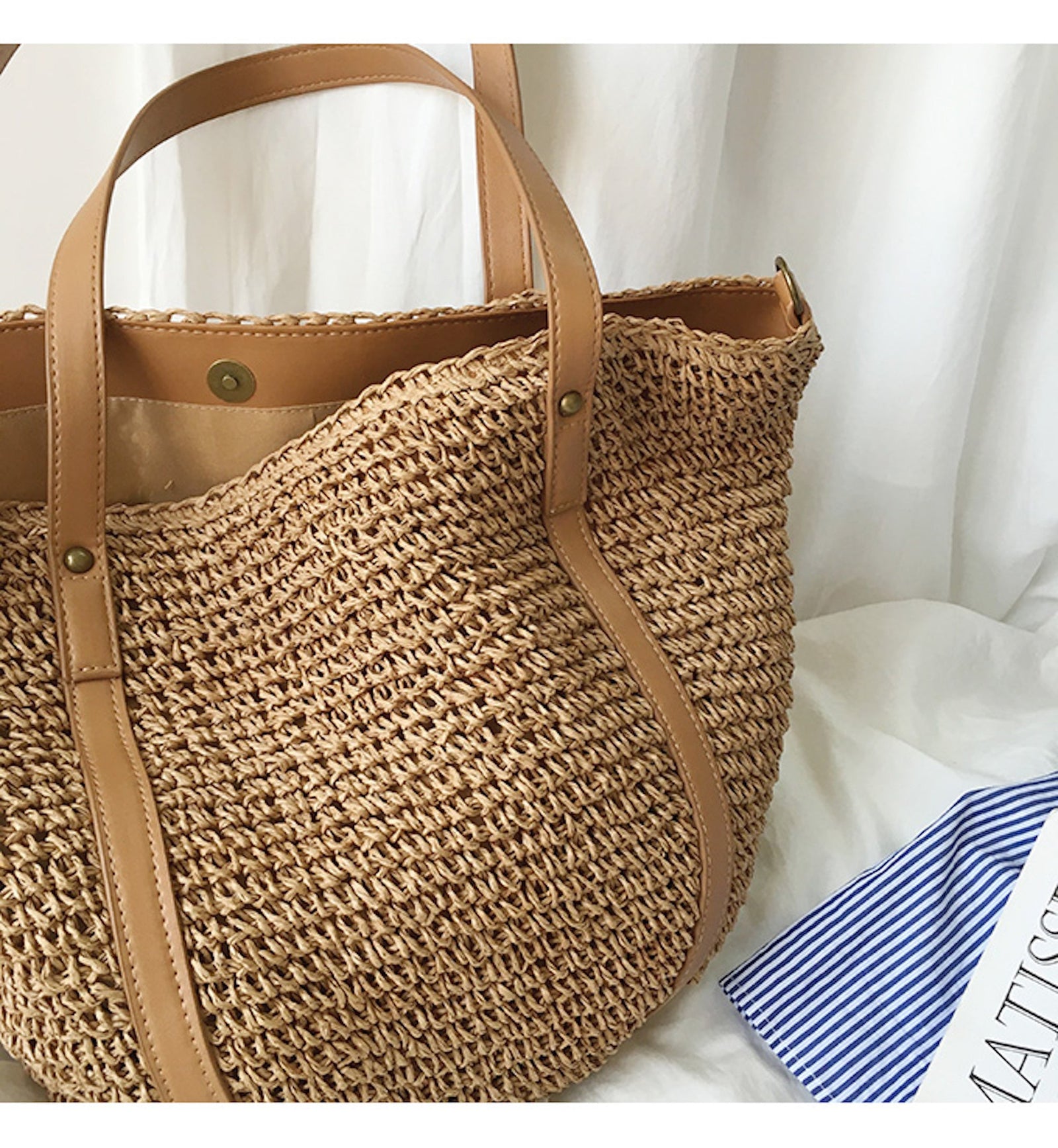 Women’s Large Straw Woven Tote Bag for Beach, Vacation & Summer Outfits