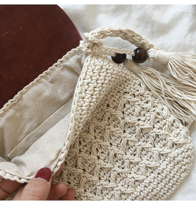 Women’s Crochet Crossbody Messenger Bag with Leather Flap for Boho Everyday Style & Gifts