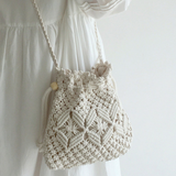 Women’s Macrame Cotton Retro Cotton Macrame Shoulder Drawstring Bag Crossbody Bag for Boho Everyday Style & Gifts