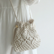 Women’s Macrame Cotton Retro Cotton Macrame Shoulder Drawstring Bag Crossbody Bag for Boho Everyday Style & Gifts