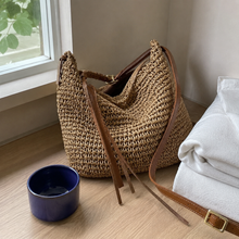 Slouchy Woven Straw Hobo Bag with Adjustable Strap and Zip Top