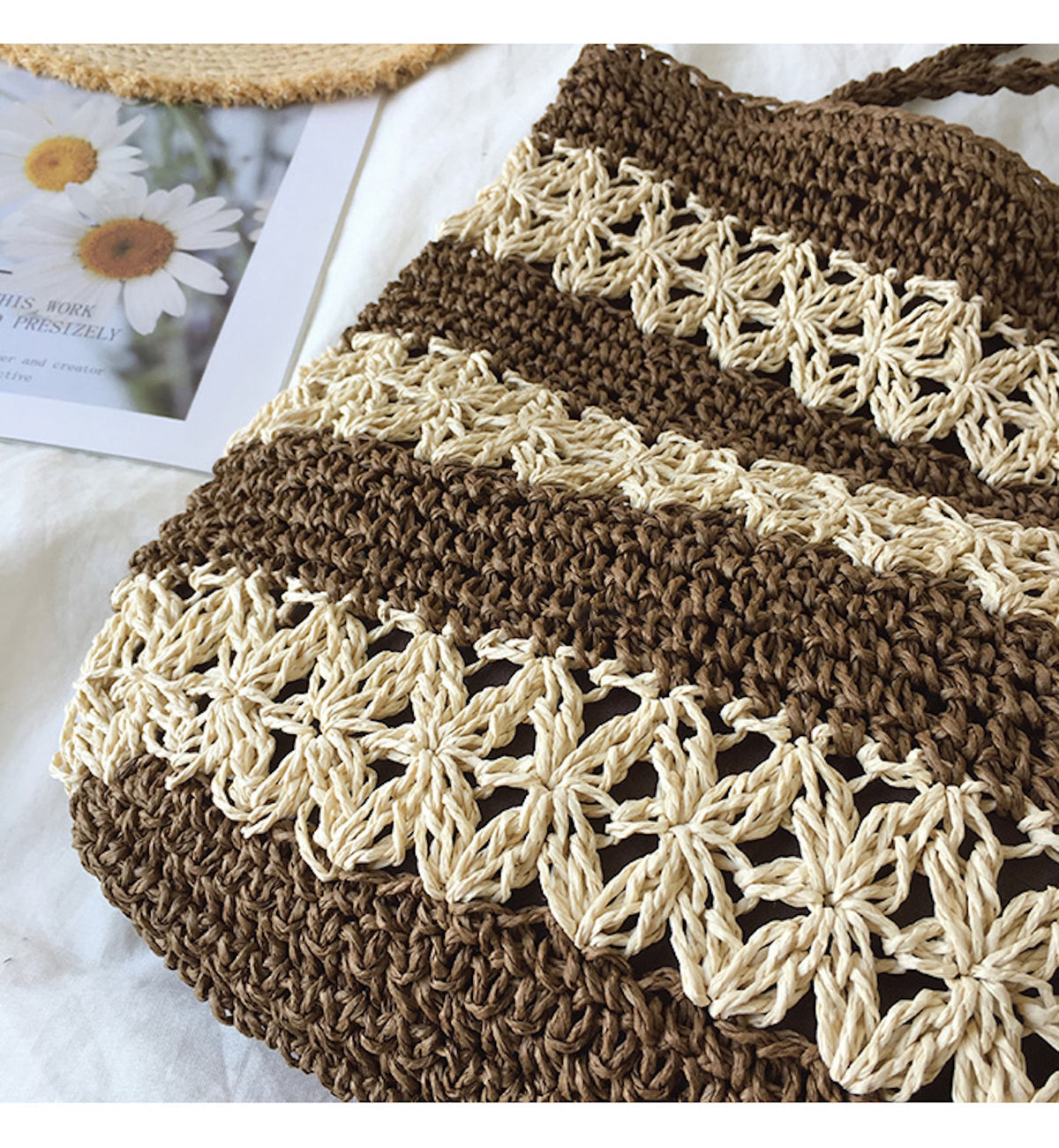 Women’s Patterned Straw Woven Tote Bag for Beach, Vacation & Summer Outfits
