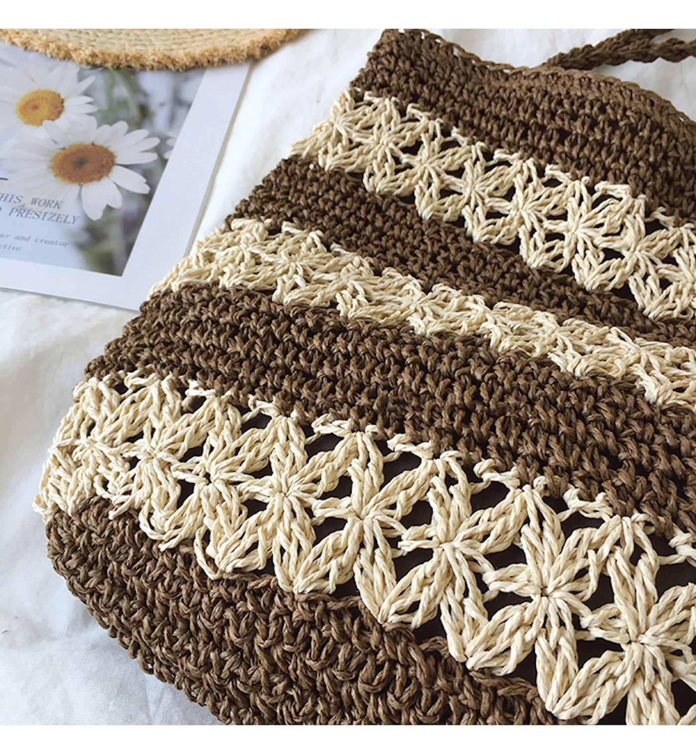 Women’s Patterned Straw Woven Tote Bag for Beach, Vacation & Summer Outfits