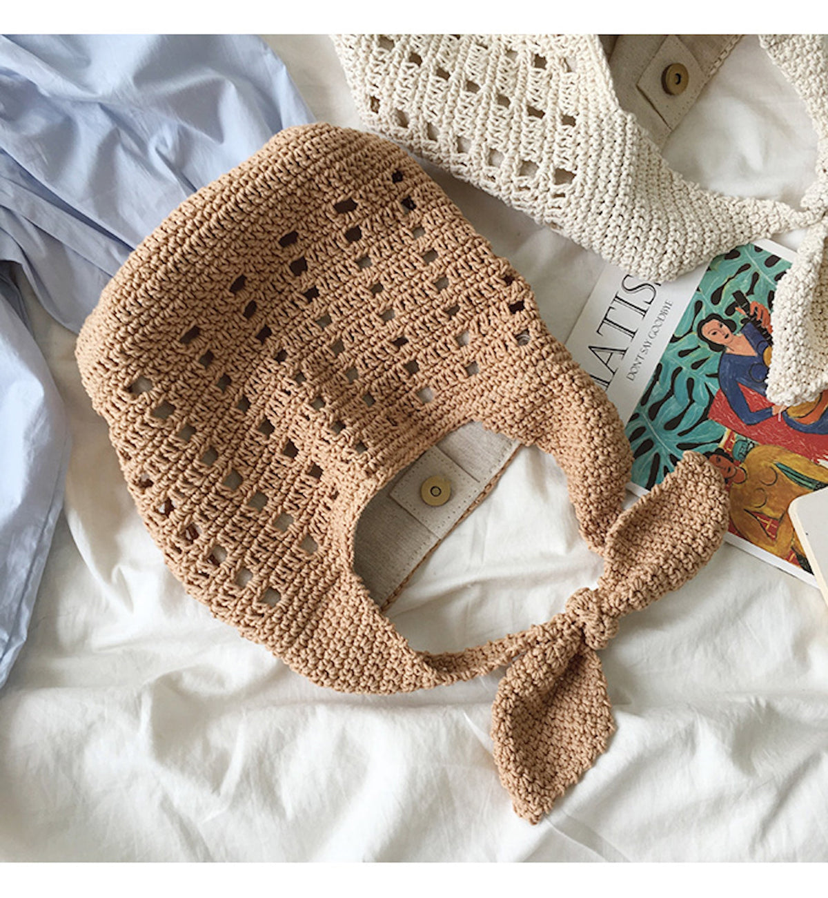 Women’s Medium Crochet Cotton Bucket Bag for Boho Everyday Style & Gifts