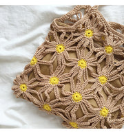Women’s Retro Daisy Cotton Knitted Shoulder Bag for Boho Everyday Style & Gifts