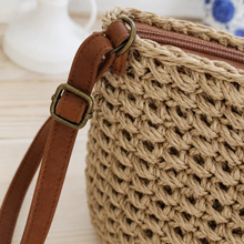 Small Woven Straw Crossbody Bag with Beaded Tassel and Zip Top