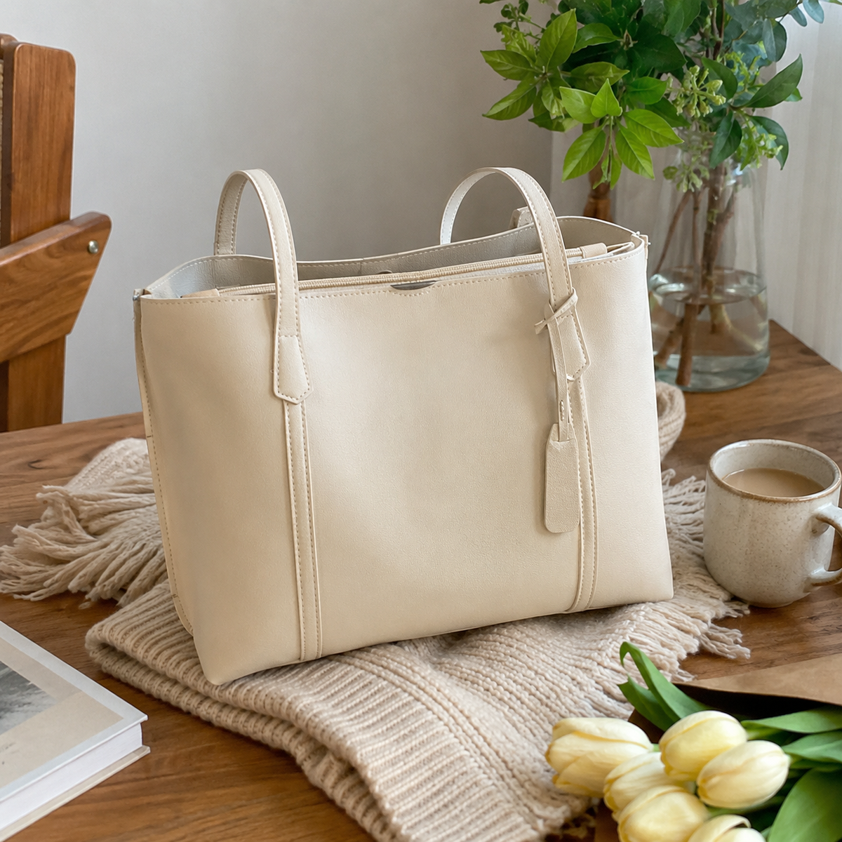 Large structured shoulder tote for work, travel and everyday carry