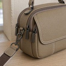 Sac bandoulière en cuir véritable multi-poches avec poignée supérieure