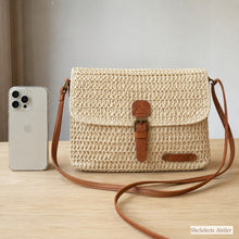 Sac bandoulière en paille tressée avec boucle, sac bohème d'été