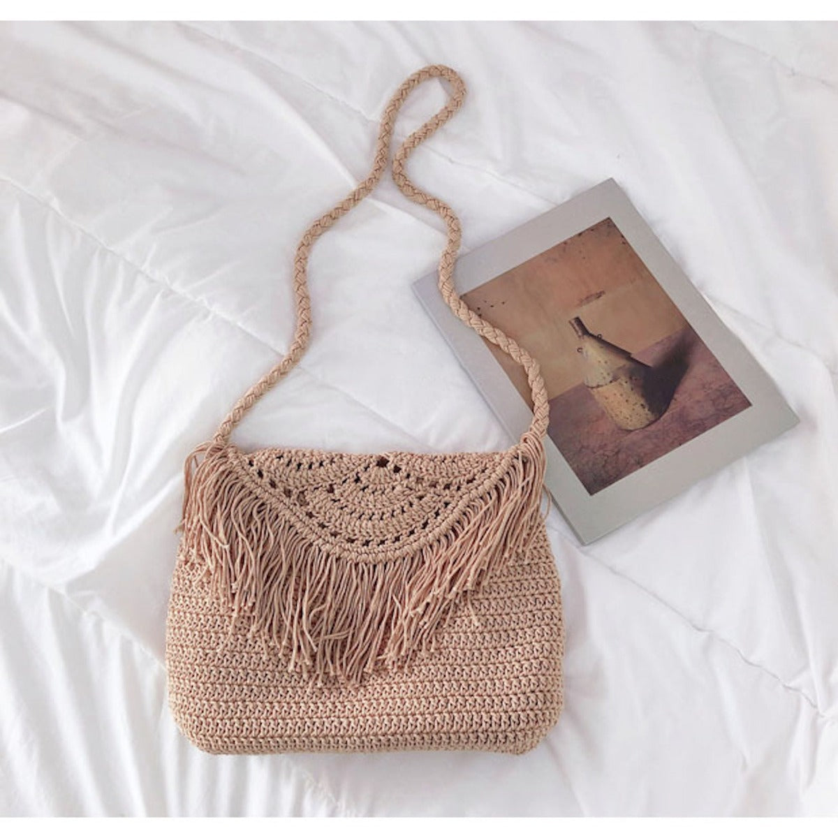Women’s Crochet Cotton Handmade Bohemian Tassel Beach Bag Tote Bag for Boho Everyday Style & Gifts