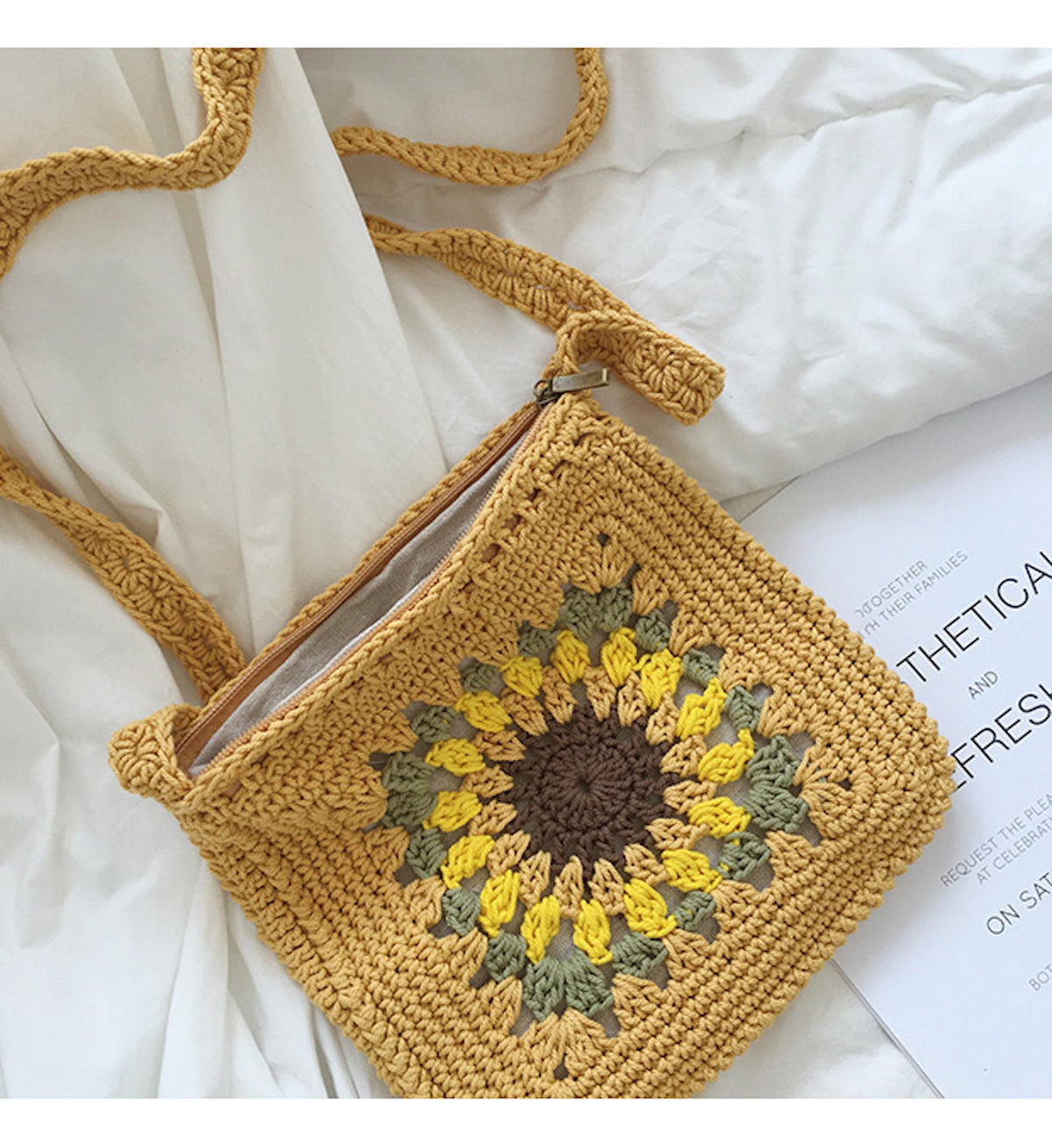 Women’s Handmade Crochet Sunflower Purse Crossbody Bag for Boho Everyday Style & Gifts