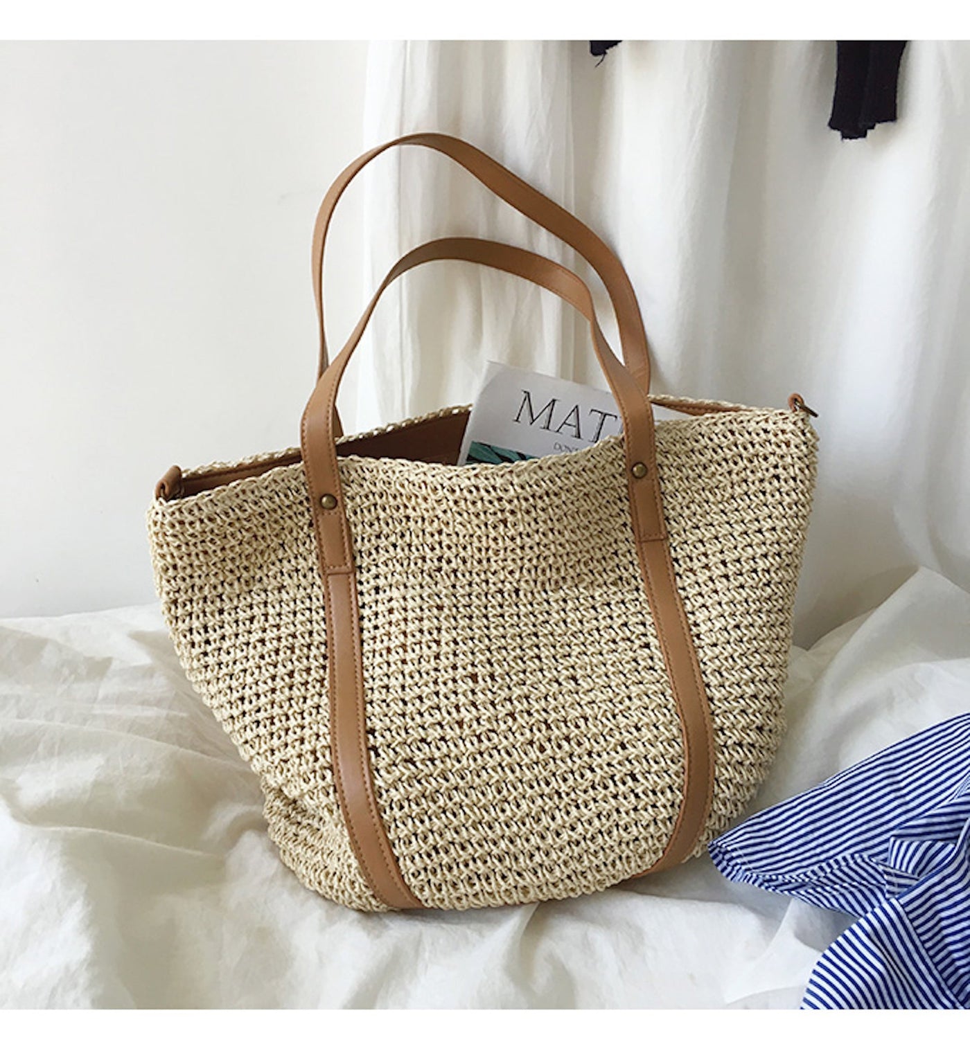 Women’s Large Straw Woven Tote Bag for Beach, Vacation & Summer Outfits