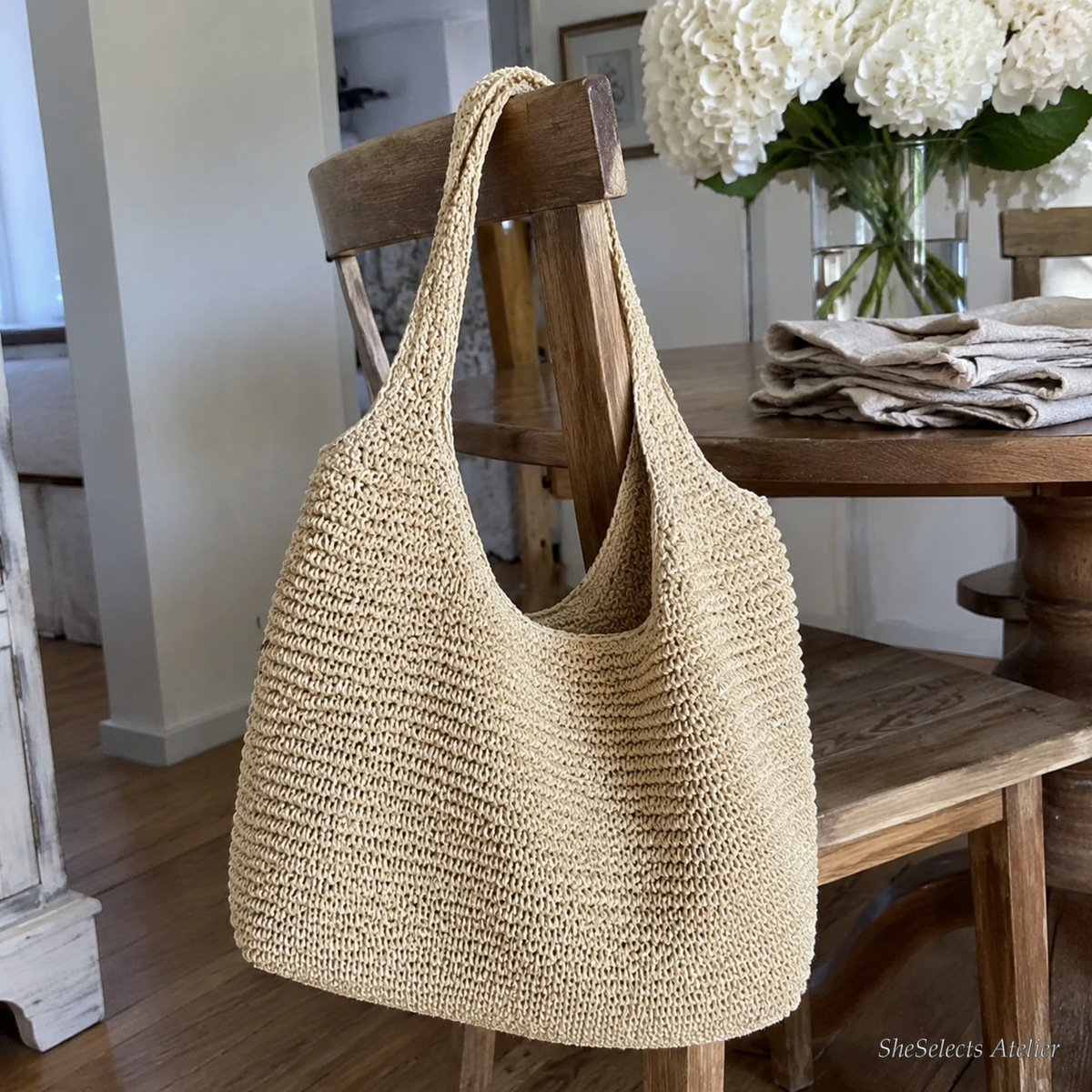 Large straw hobo bag home lifestyle