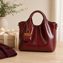 Tote aus veganem Leder, rote Henkeltasche mit Crossbody-Riemen für Damen