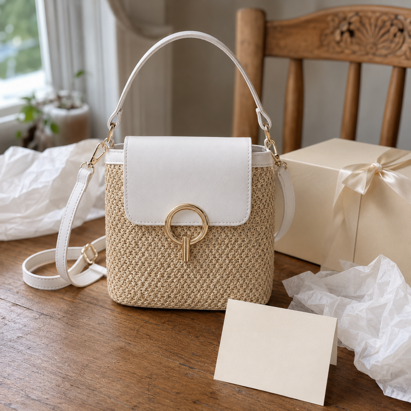 Straw Crossbody Bag for Women, Woven Summer Shoulder Purse with Flap
