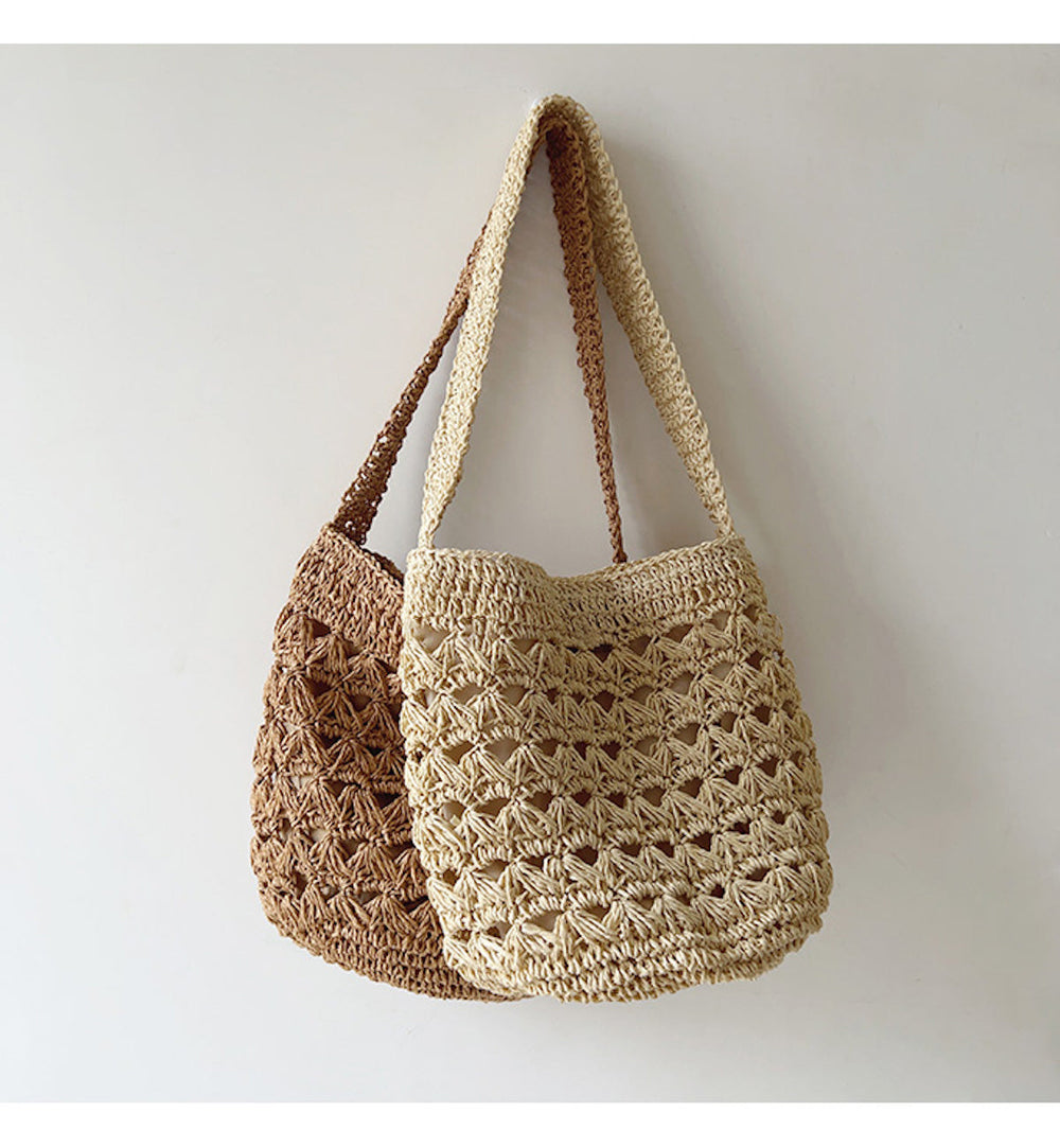 Gemusterte Stroh-Schultertasche für Damen – ideal für Strand, Urlaub und Sommer-Outfits