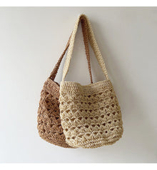 Gemusterte Stroh-Schultertasche für Damen – ideal für Strand, Urlaub und Sommer-Outfits