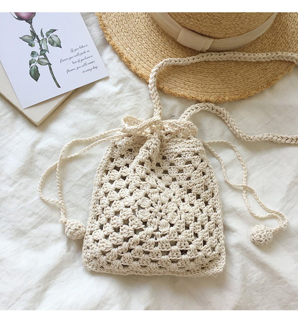 Women’s Retro Cotton Knitted Shoulder Bucket Bag Crossbody Bag for Boho Everyday Style & Gifts