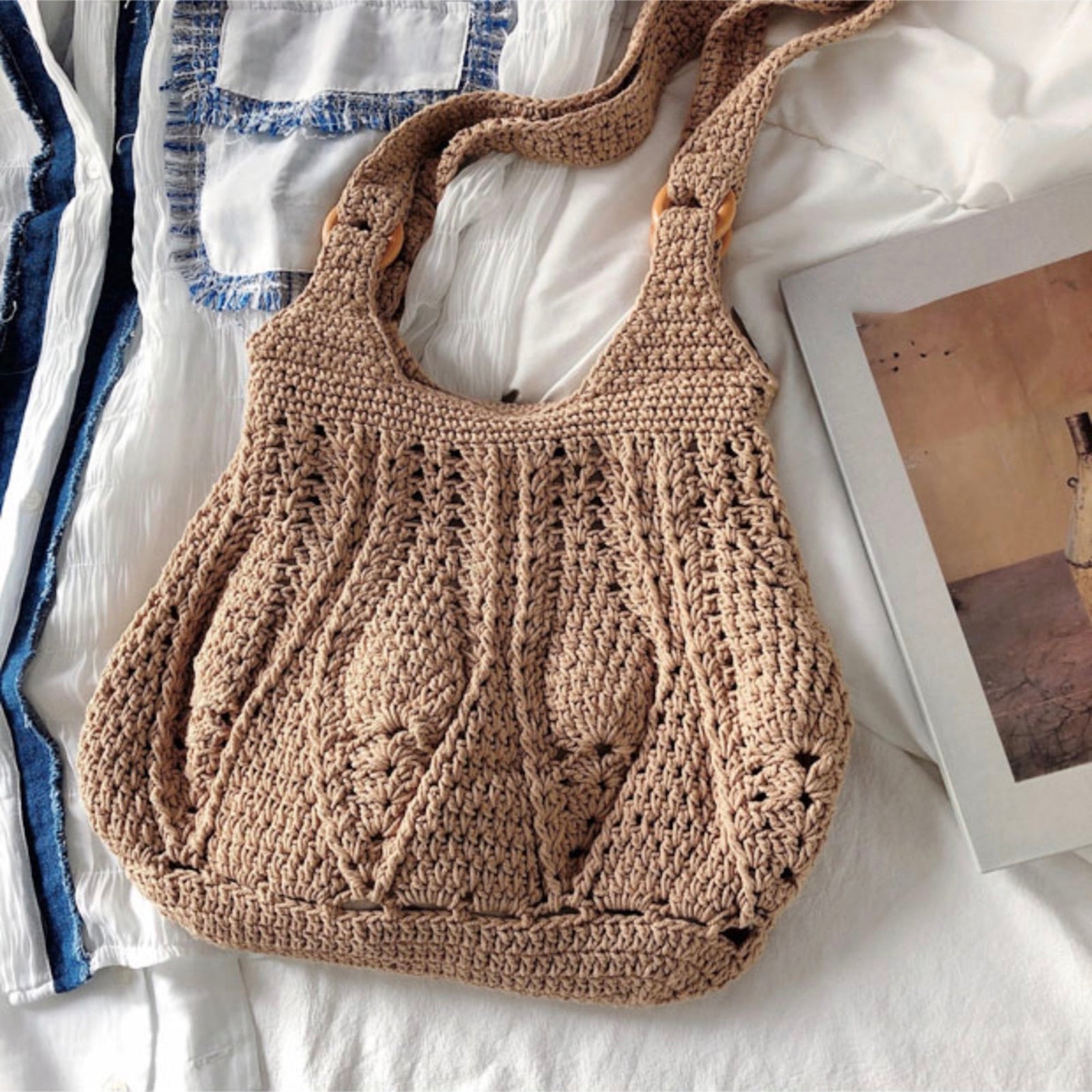 Women’s Retro Artsy Twist Cotton Knitted Bag Shoulder Bag for Boho Everyday Style & Gifts
