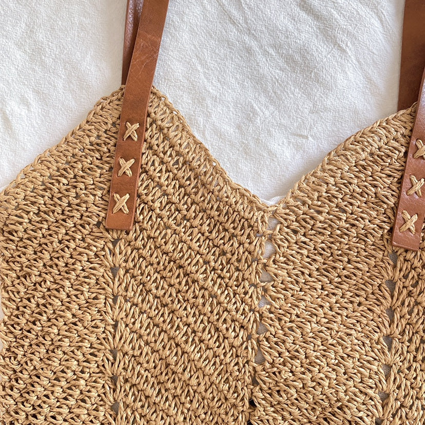 Women’s Retro Straw Woven Tote Bag for Beach, Vacation & Summer Outfits