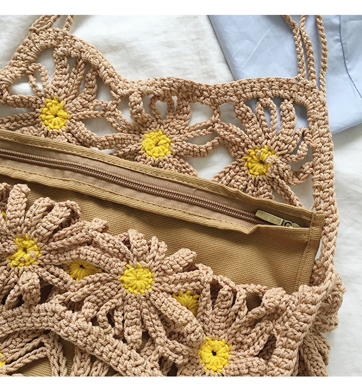 Women’s Retro Daisy Cotton Knitted Shoulder Bag for Boho Everyday Style & Gifts