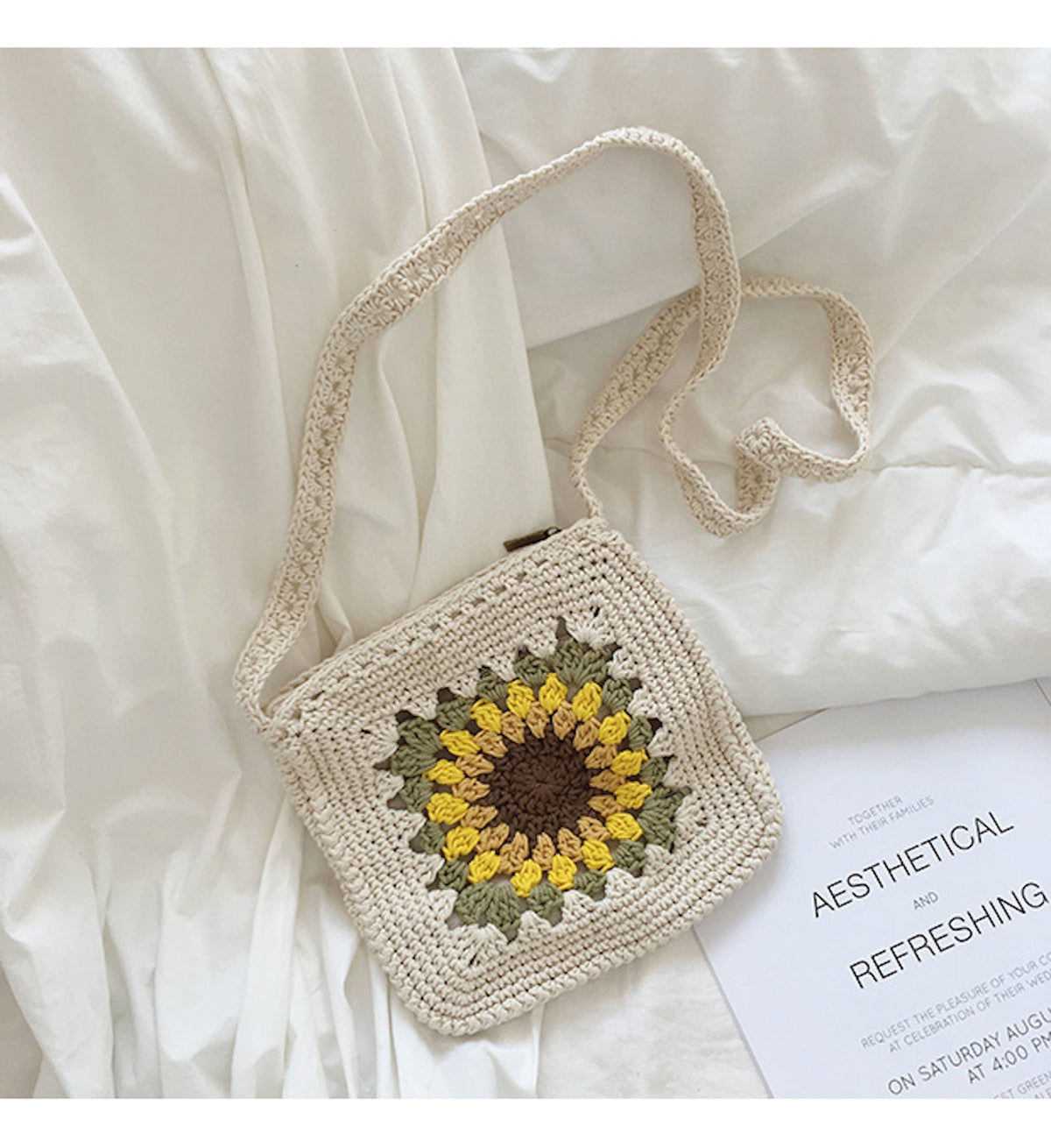 Women’s Handmade Crochet Sunflower Purse Crossbody Bag for Boho Everyday Style & Gifts