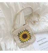 Women’s Handmade Crochet Sunflower Purse Crossbody Bag for Boho Everyday Style & Gifts
