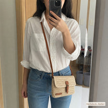Sac bandoulière en paille tressée avec boucle, sac bohème d'été