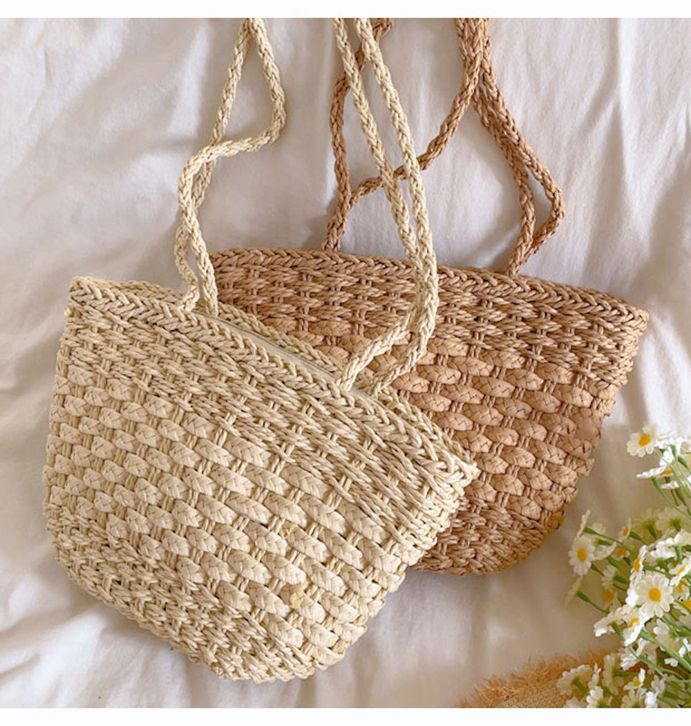 Women’s Simple Woven Straw Tote Bag for Beach, Vacation & Summer Outfits